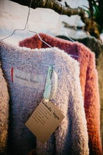 Load image into Gallery viewer, hedonistic cardi on rail, sand & stone cardi with upcycled linen label and recycled card tag