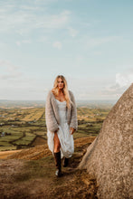 Load image into Gallery viewer, sand & stone hedonistic cardi, straight arm sleeves, length of cardi to hips. Soft and oversized.